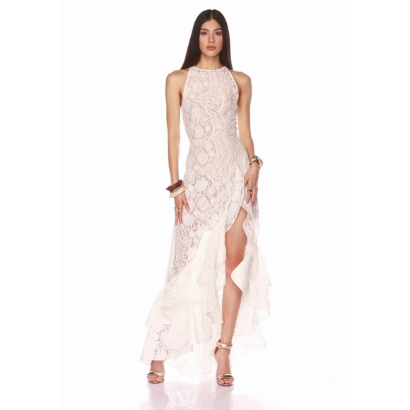 Bronx & Banco Sicilia Lace White Ruffle Bias Dress NWOT